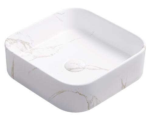 Vasque rectangle à poser LYS en céramique 37 x 37 x 11 cm - Marbre blanc